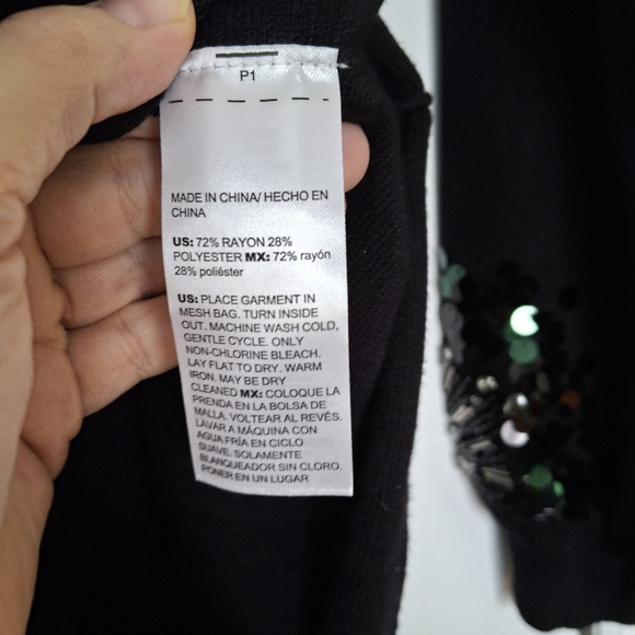 Chico's Black Sweater with Green Sequin Design - Picture 5 of 6